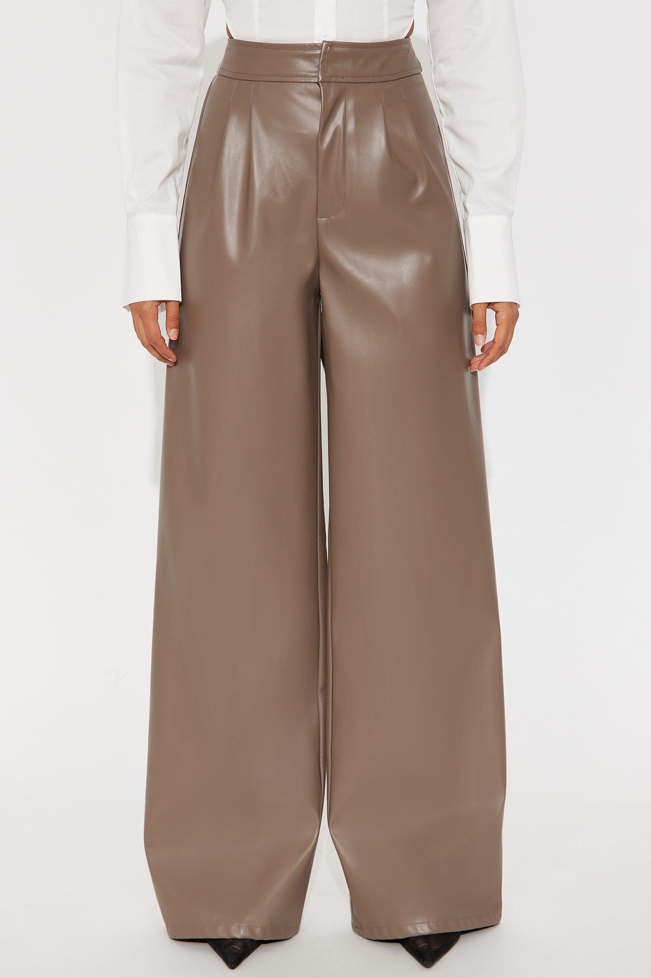 Going Somewhere Faux Leather Wide Leg Pant 33 - Mocha Female Product Image