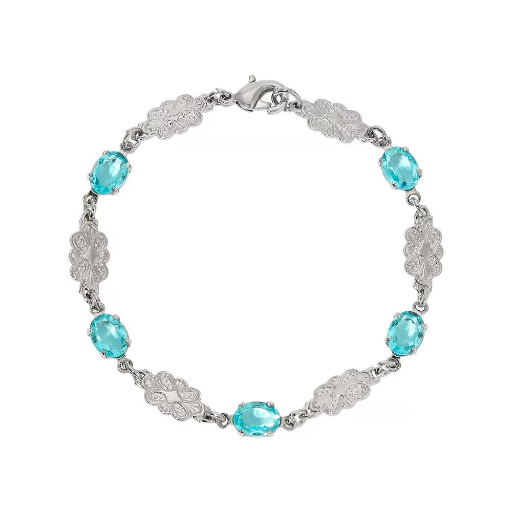 1928 Silver Tone Aqua Blue Crystal Link Bracelet, Womens Product Image