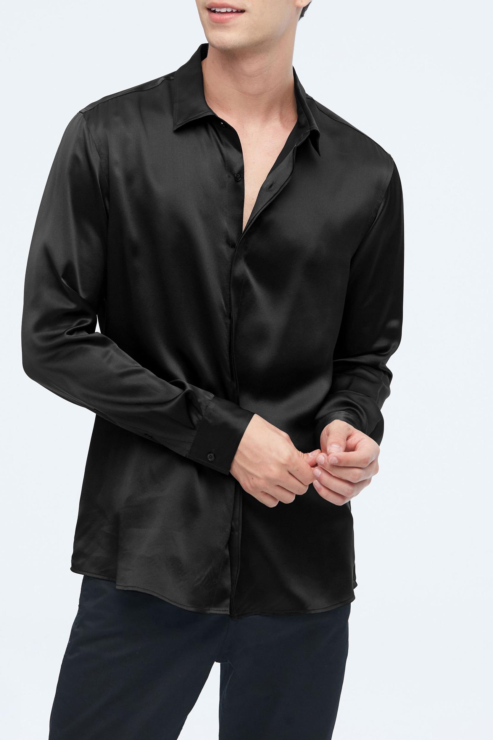 Classic Long Sleeve Silk Shirt For Men Product Image