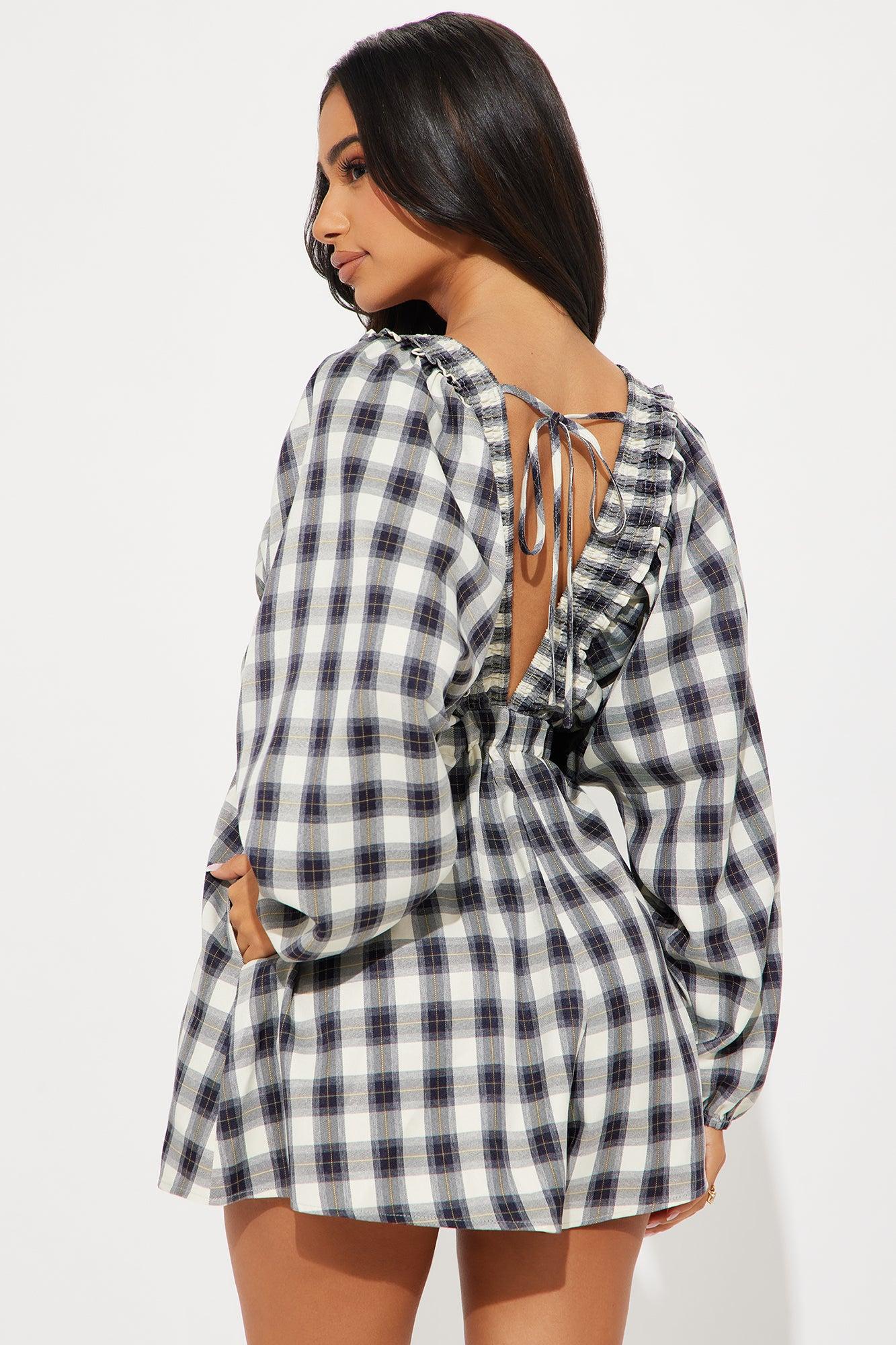 Penelope Plaid Romper - Navy/combo Product Image