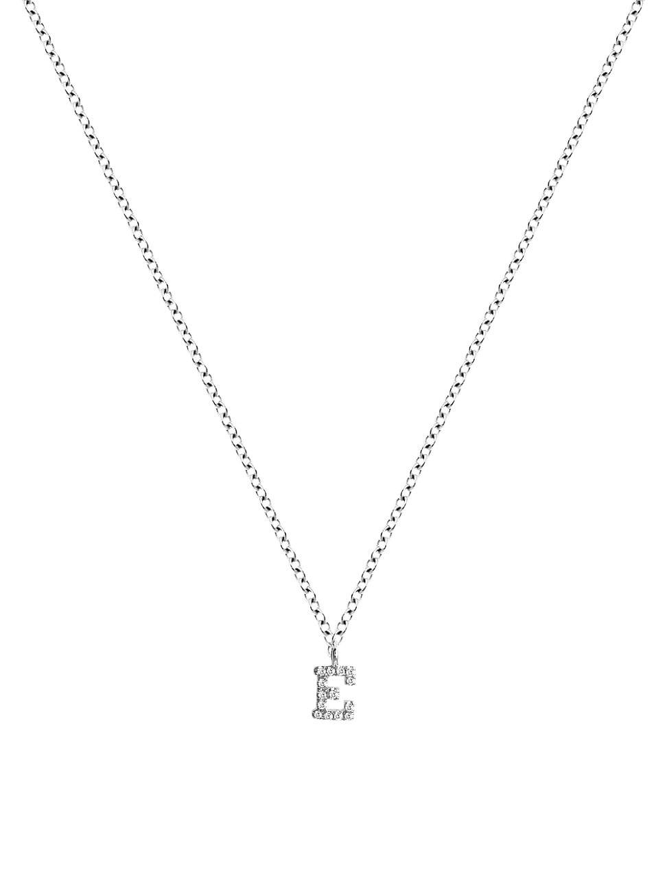 Womens 14K White Gold Diamond Intial Pendant Necklace Product Image
