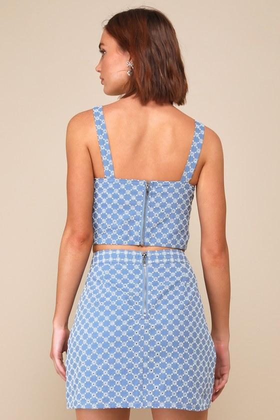 Sunny Concept Blue Embroidered High-Rise Mini Skirt Product Image