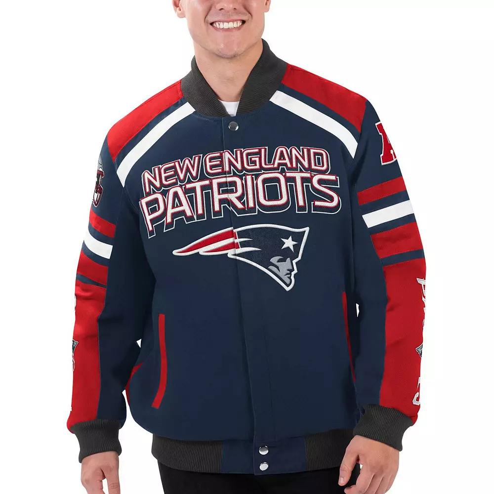 Men's G-III Sports by Carl Banks Navy New England Patriots Power Forward Racing Full-Snap Jacket,  Product Image