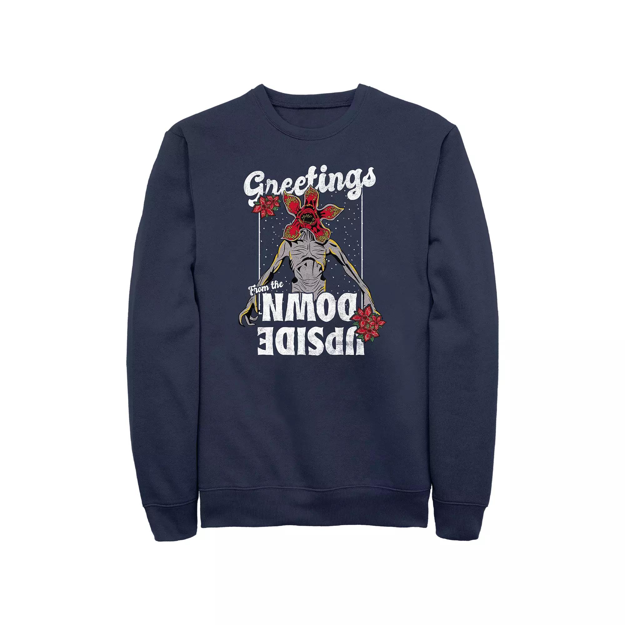 Men's Stranger Things Greetings From The Upside Down Graphic Fleece, Size: Large Tall, Blue Product Image