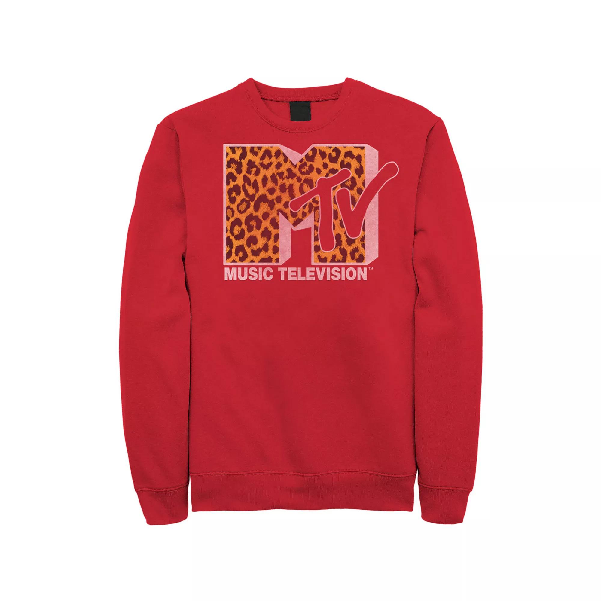 Men's MTV Logo Cheetah Print Sweatshirt, Size: XXL, Red Product Image