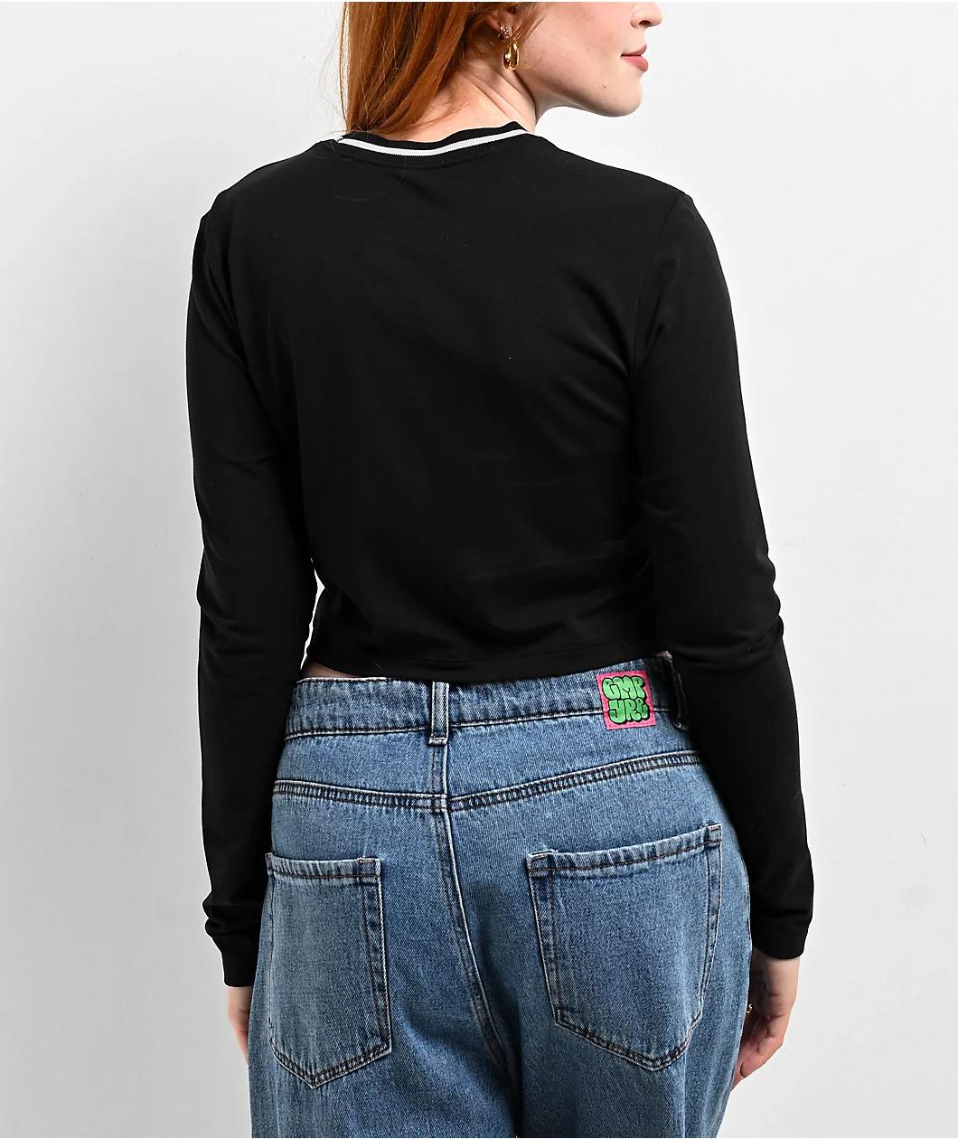 Nike Sportswear Chill Knit Slim Black Long Sleeve Crop T-Shirt Product Image