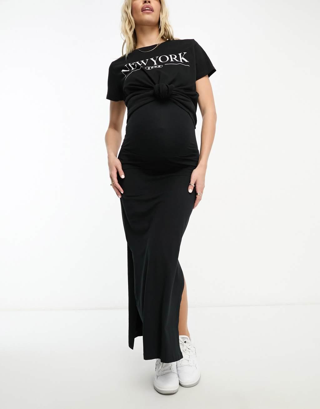 Mamalicious Maternity jersey maxi skirt in black Product Image