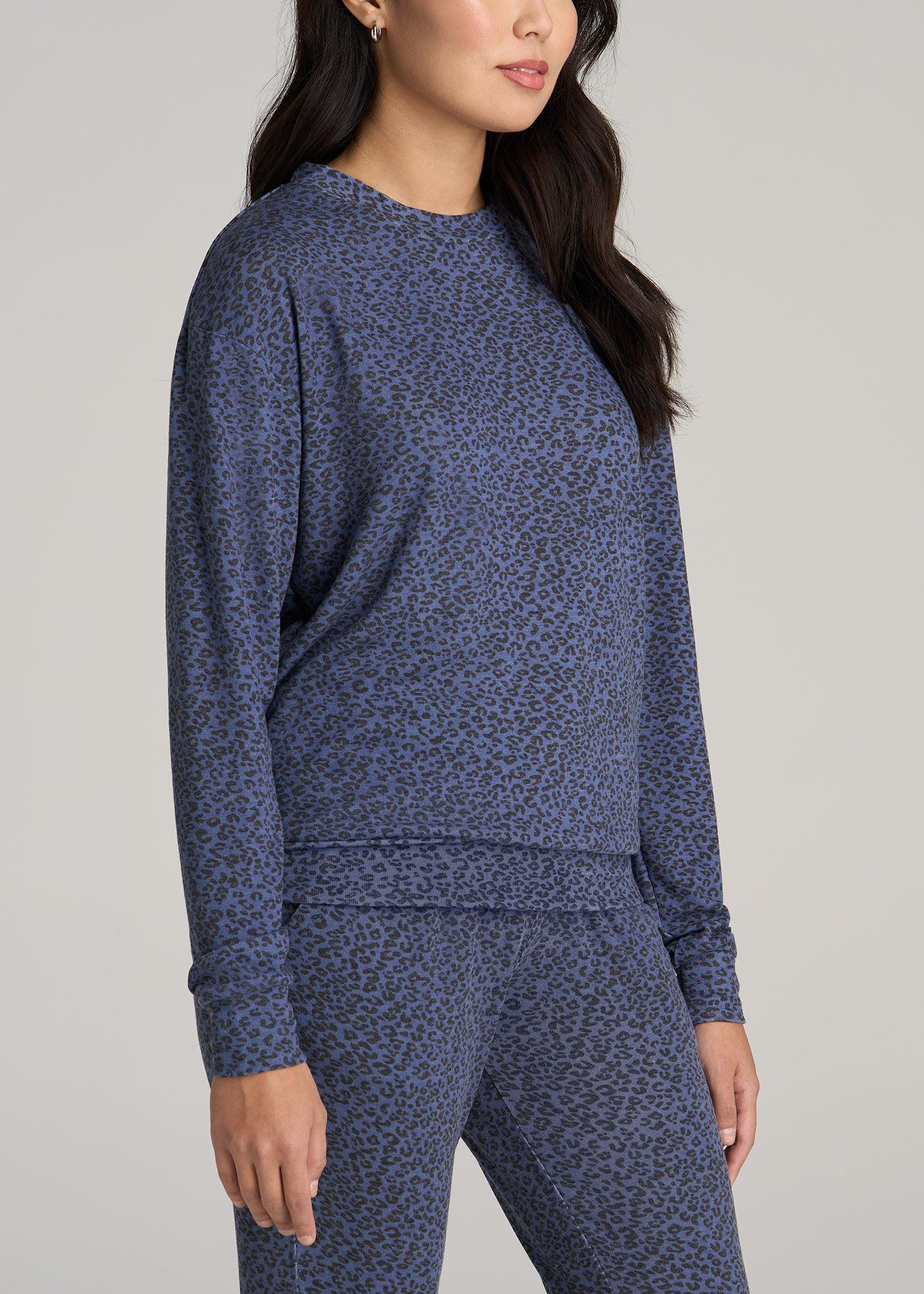Cozy Lounge Crewneck for Tall Women in Navy Leopard Female Product Image
