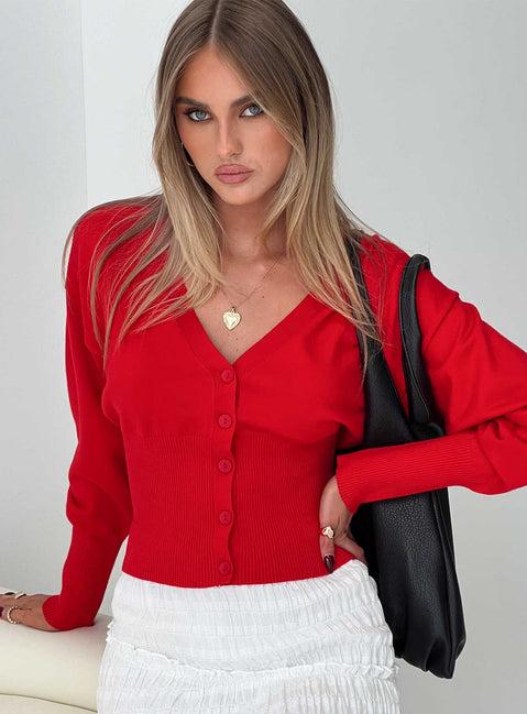 Wistfully Knit Cardigan Red Product Image