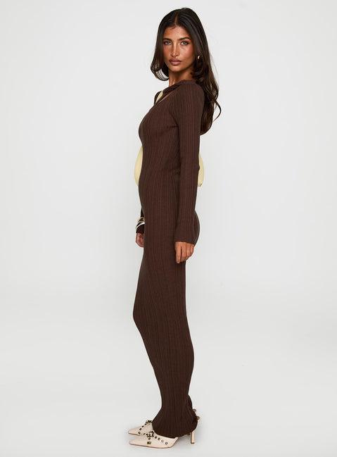 Gyselle Long Sleeve Maxi Dress Brown Product Image