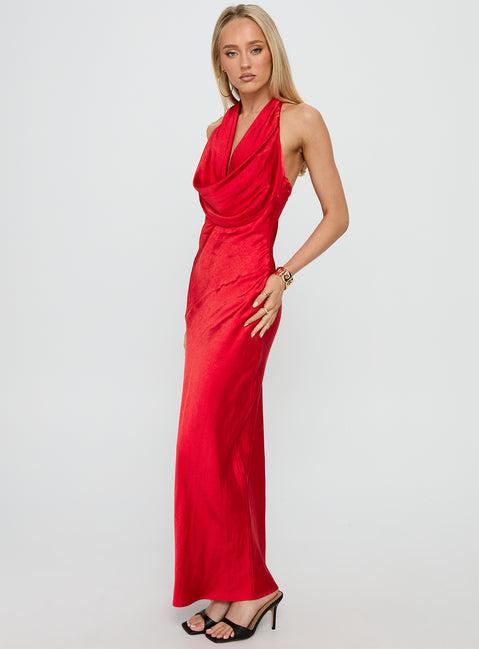 Big Deal Halter Maxi Dress Red Product Image
