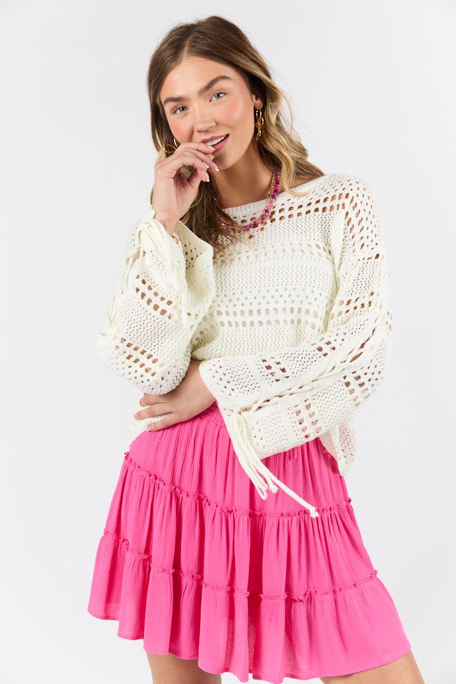 Easy Going Cream Open Knit Boat Neck Sweater FINAL SALE Product Image