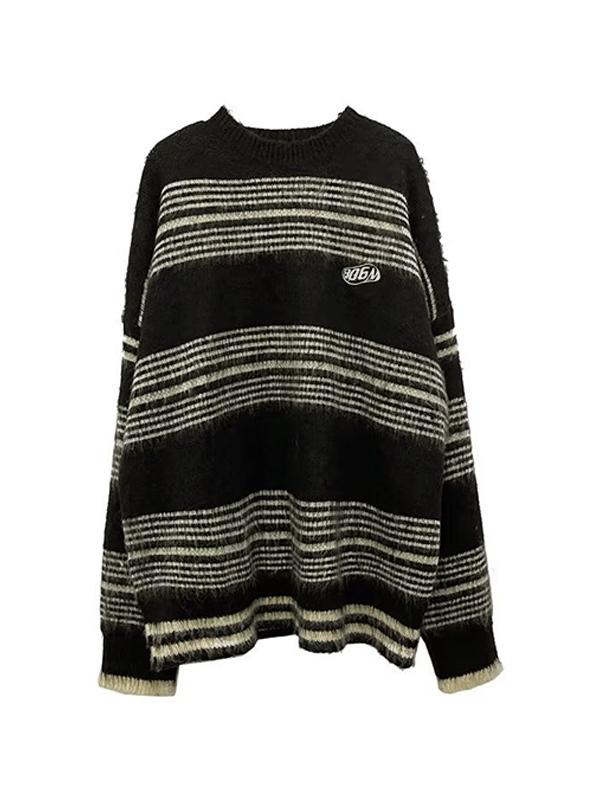 Men' Fuzzy Stripe Print Loose Sweater Product Image