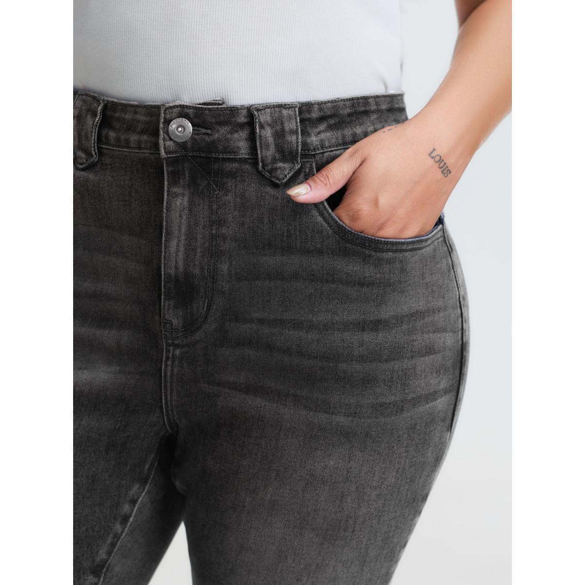 Plus Size Supersoft Stretchy Skinny-Fit Jeans Women Denimgrey Leisure Topstitching High stretch Slanted pocket Jeans BloomChic 30/6X Product Image