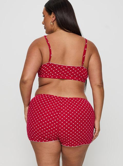 Slow Start Pointelle Sleep Short Red Curve Product Image