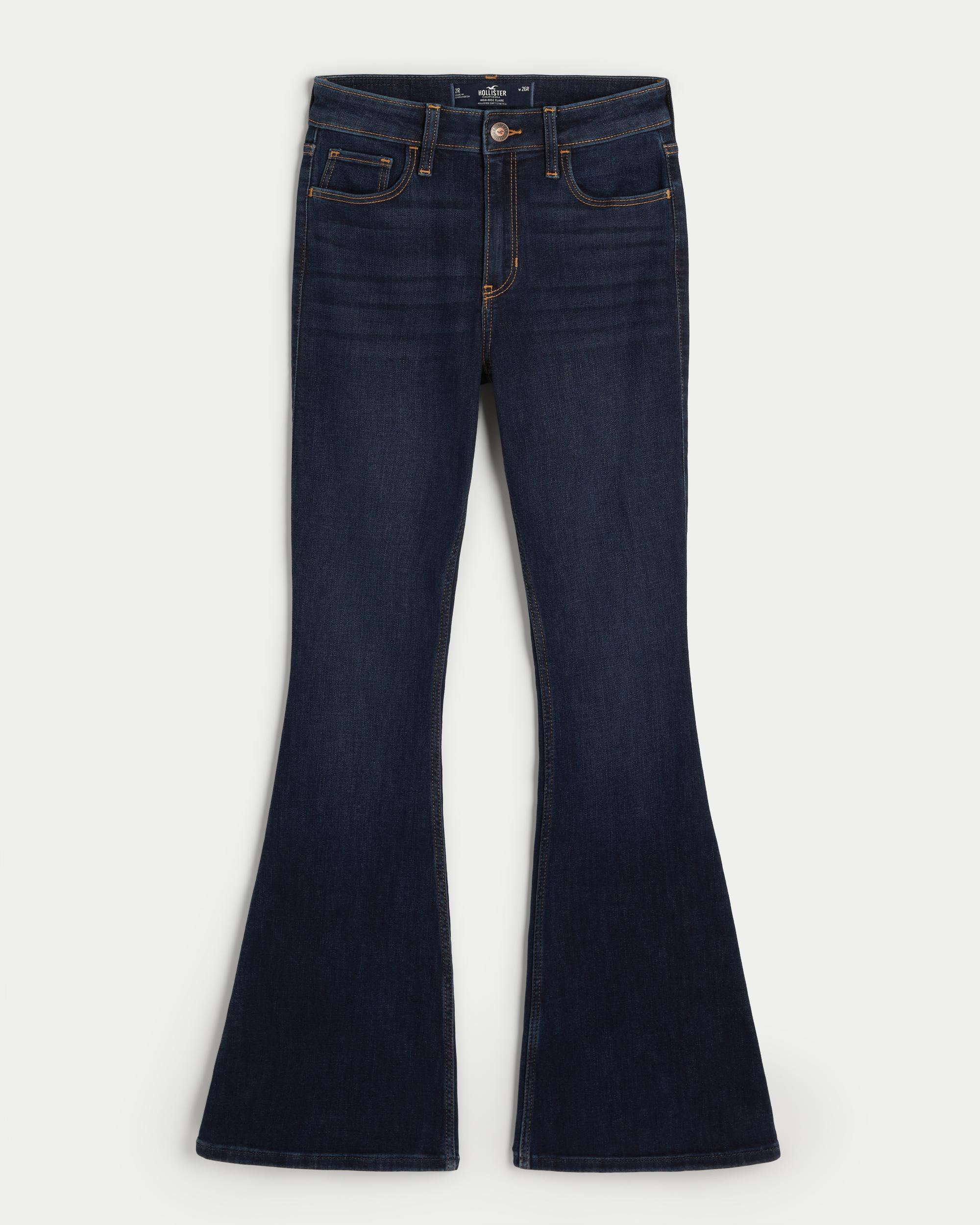 High-Rise Dark Wash Flare Jeans Product Image