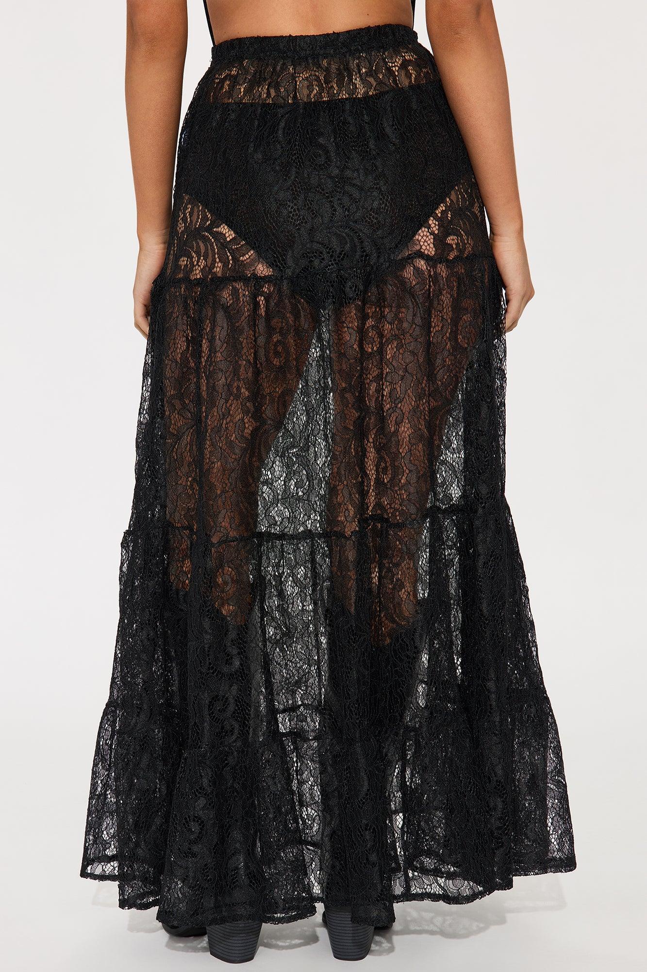 Victoria Lace Tiered Maxi Skirt - Black Product Image