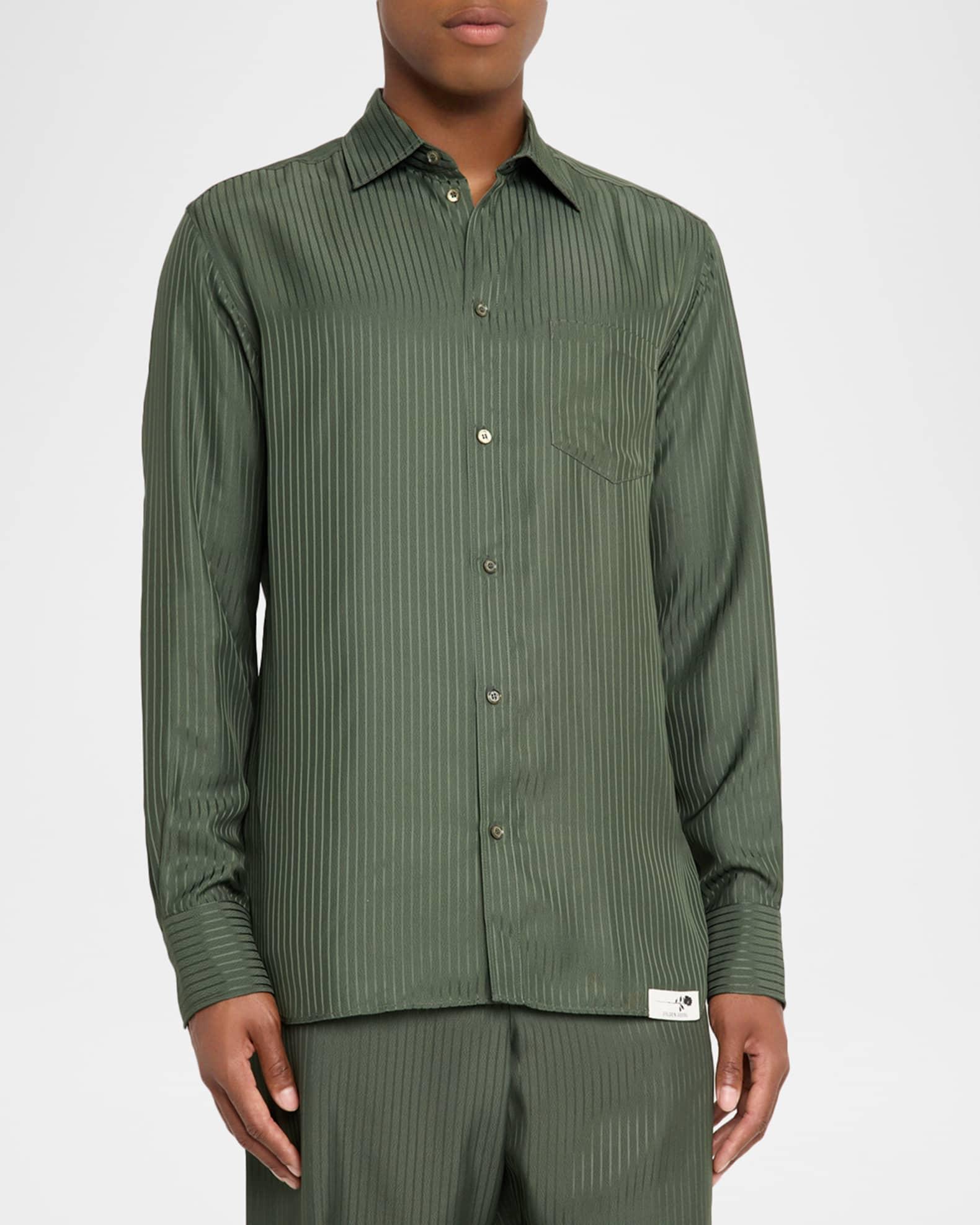 Men's Vertical Stripe Pocket Button-Down Shirt Product Image