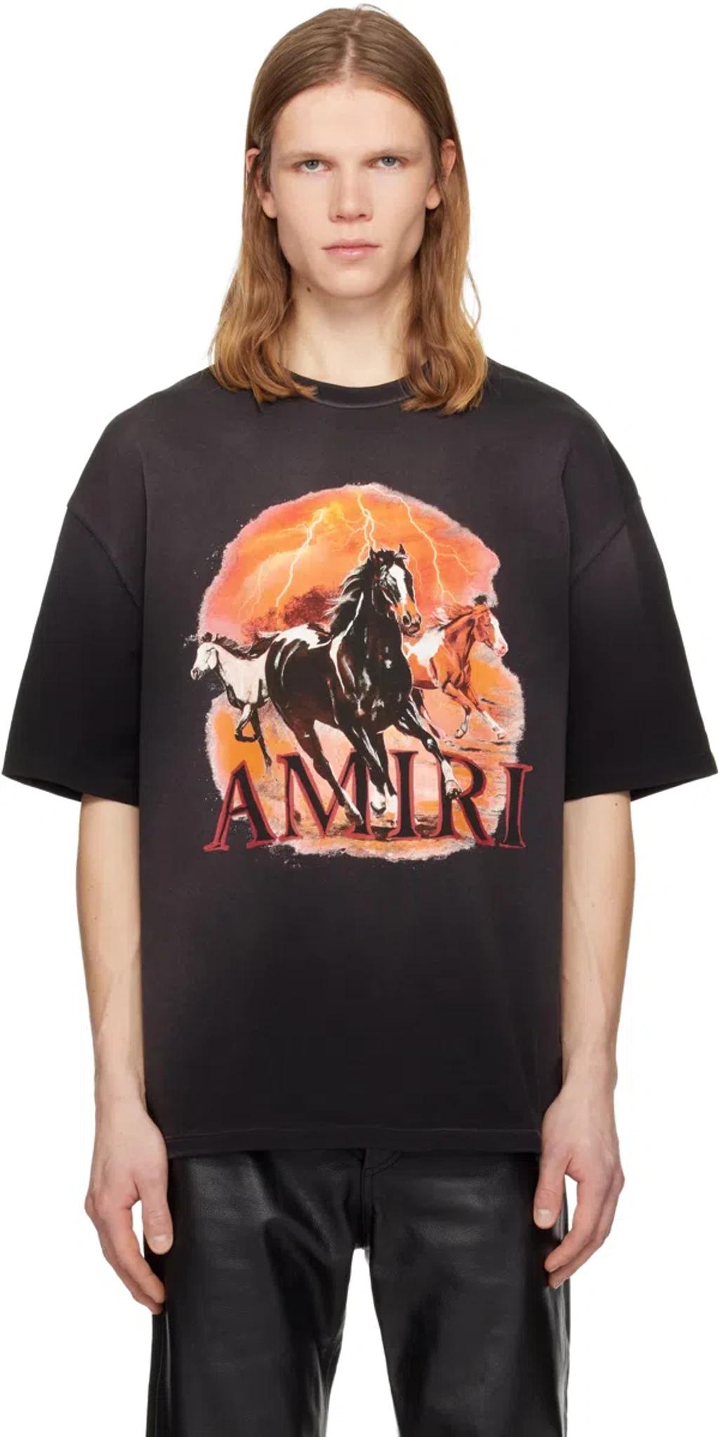 AMIRI Graphic Print Oversized Crewneck T-shirt Shirt In Black Product Image
