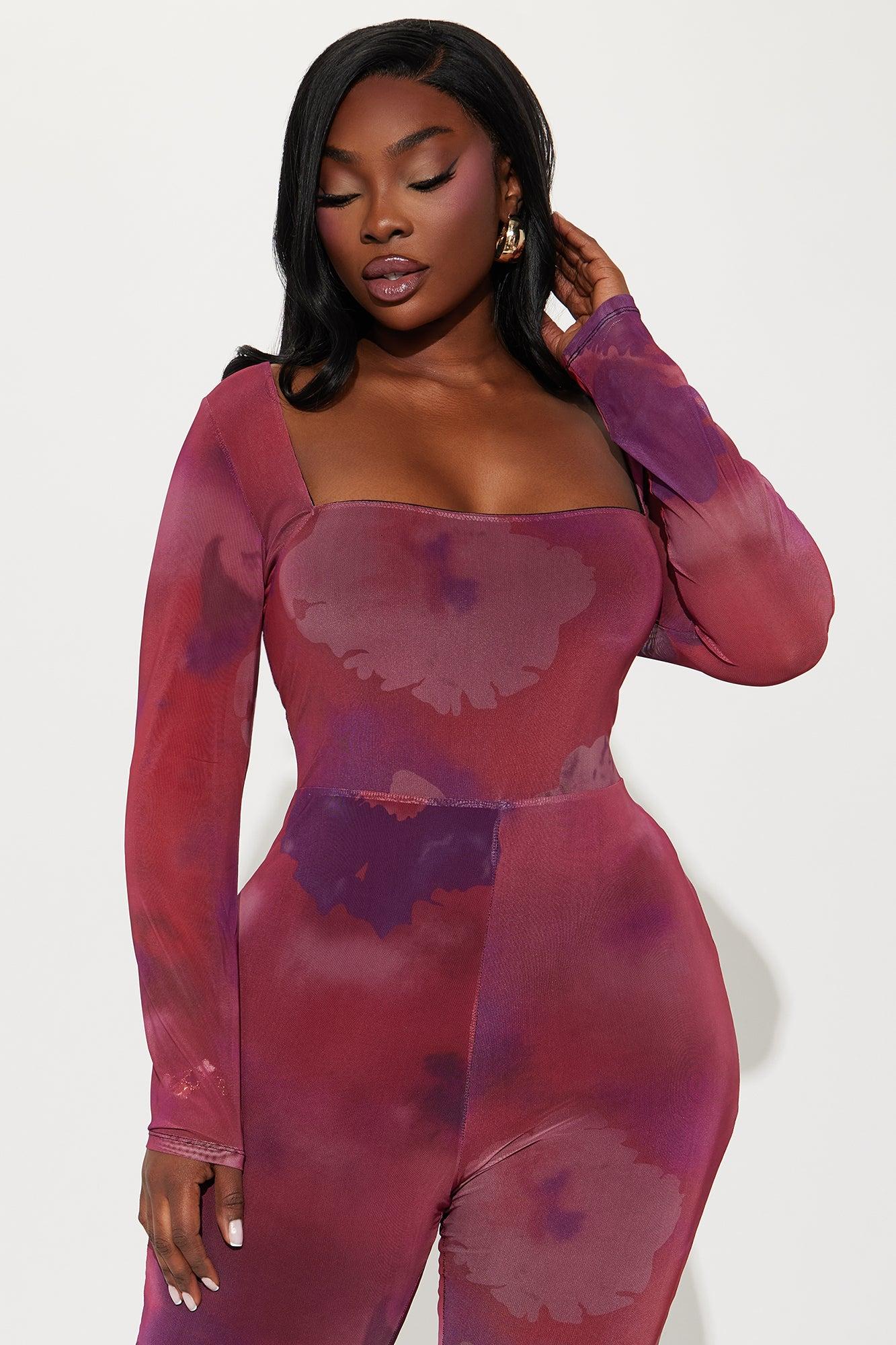Lost In The Trance Mesh Jumpsuit - Raspberry/Combo Product Image