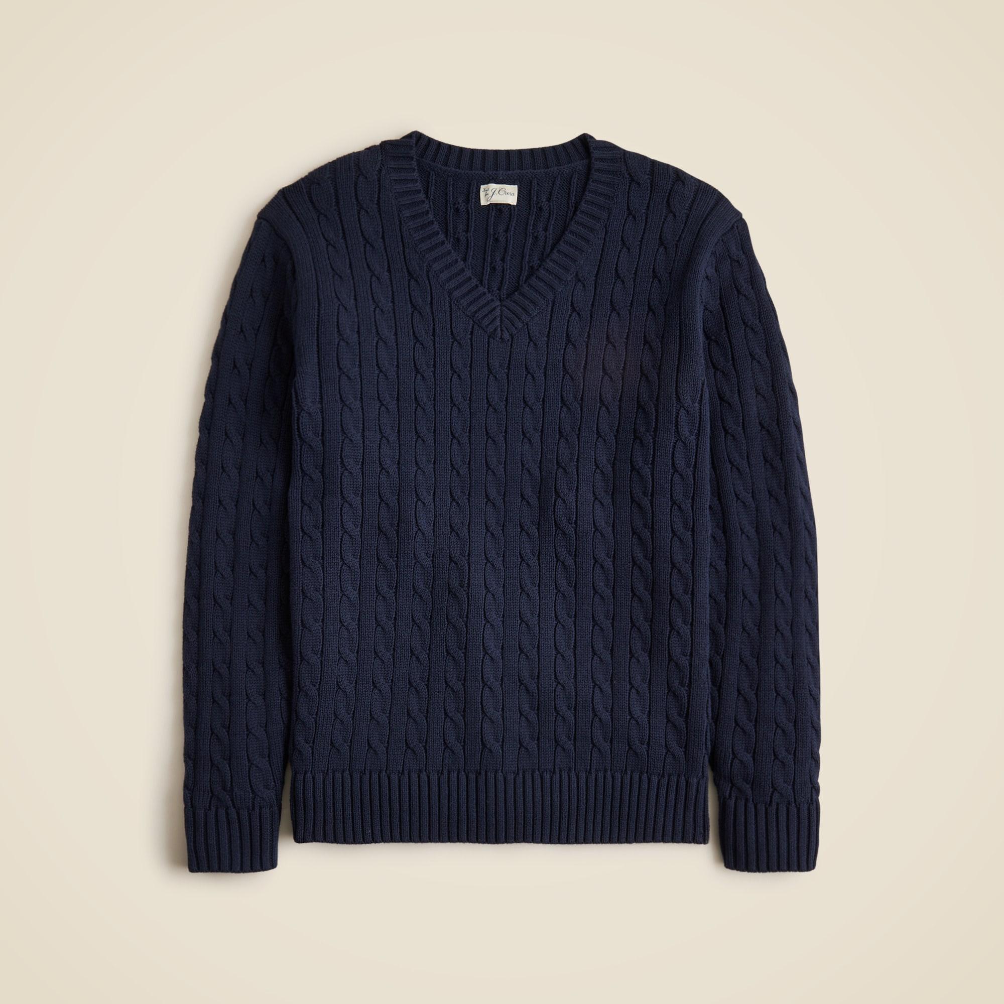 Cotton cable-knit V-neck sweater Product Image