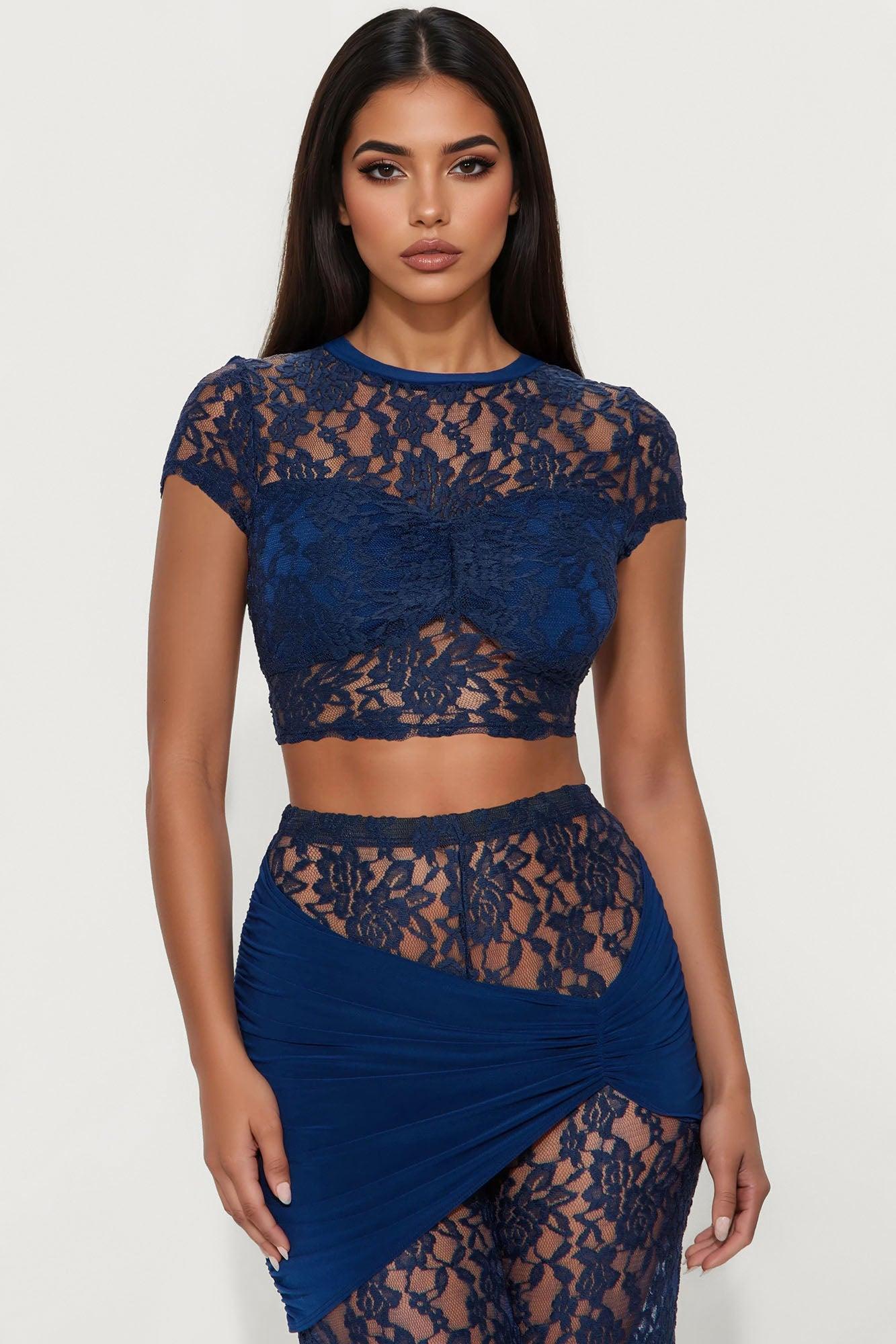 Laura Lace Pant Set - Navy Female Product Image