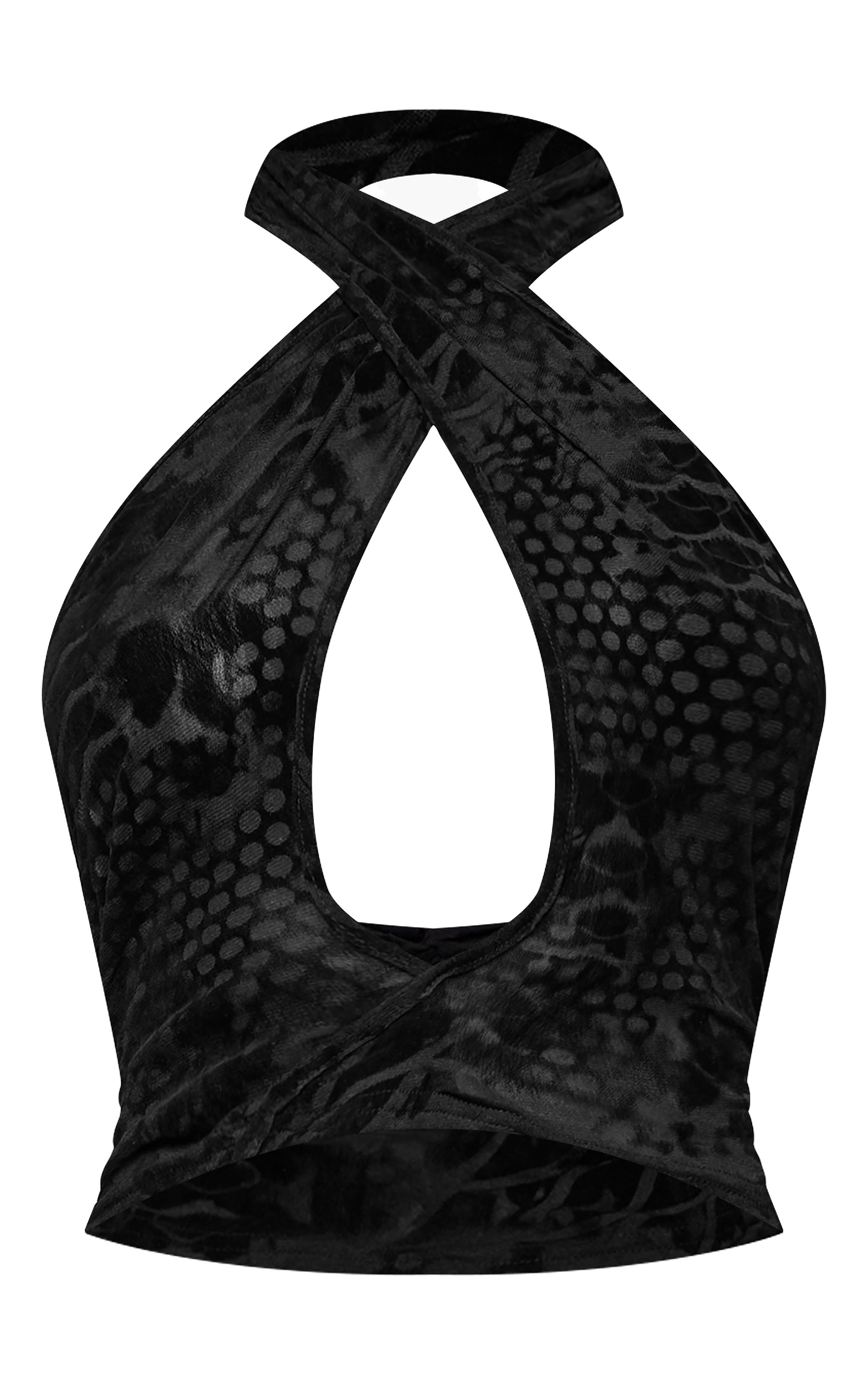 Black Velvet Devore Plunge Backless Top Product Image