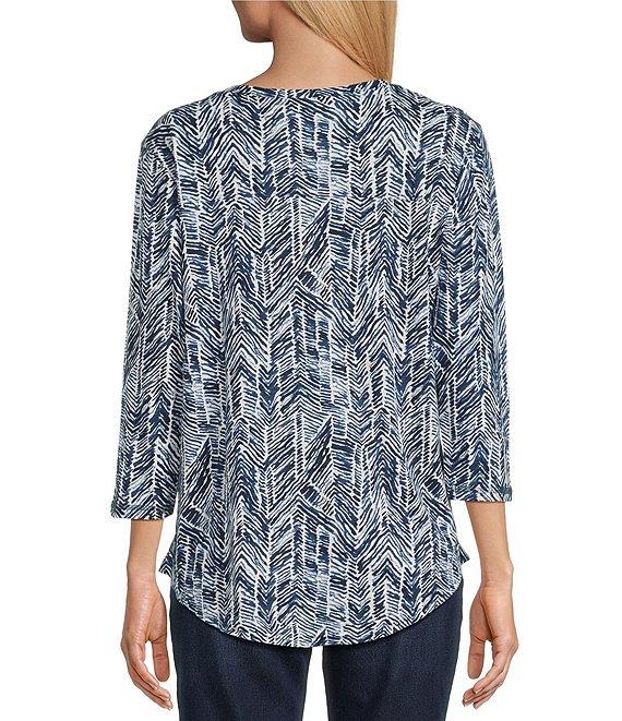 Westbound Indigo Chevron 3/4 Sleeve Knit Top Product Image