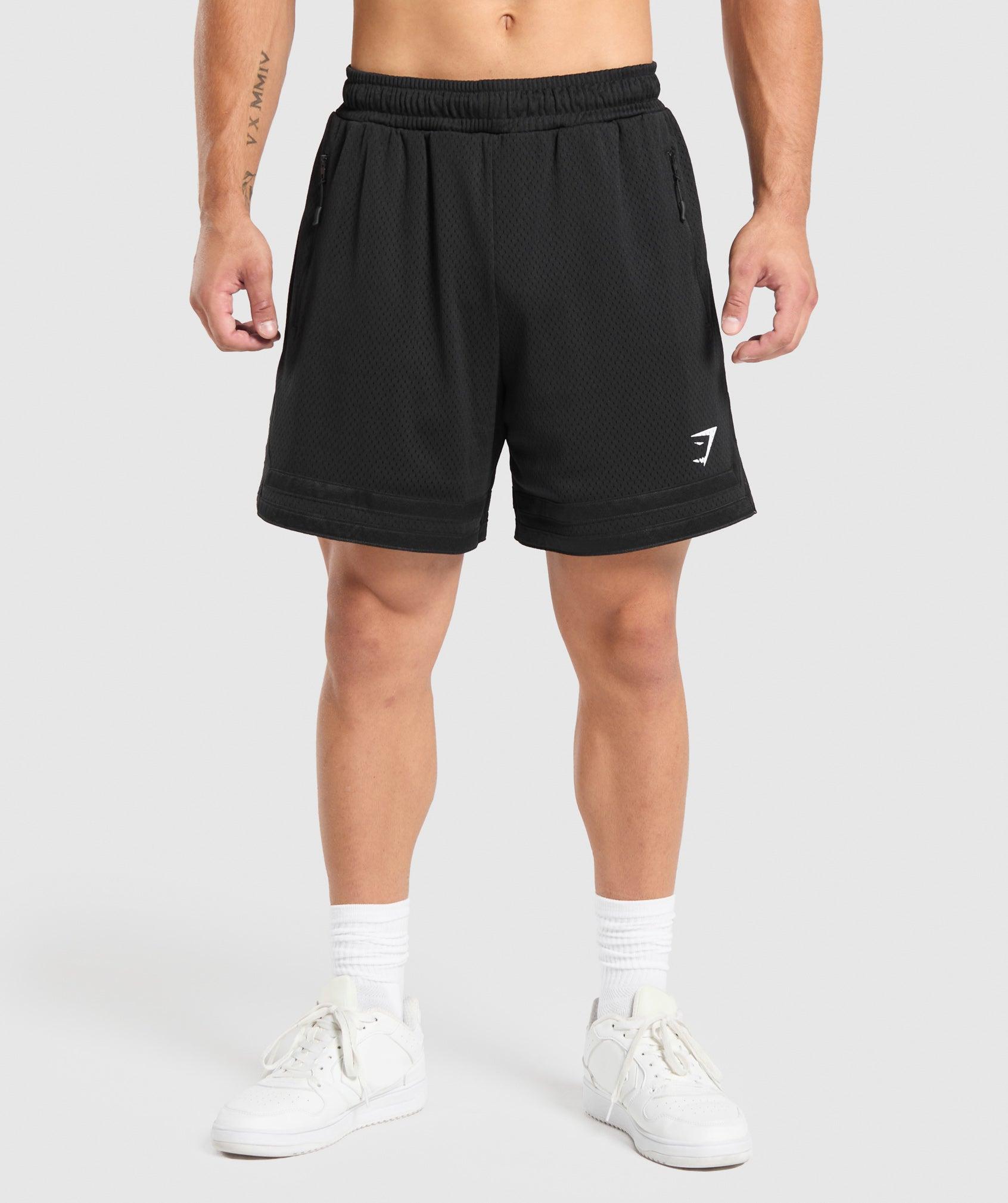 Gymshark Campus Mesh Shorts - Black/White Logo Male Product Image