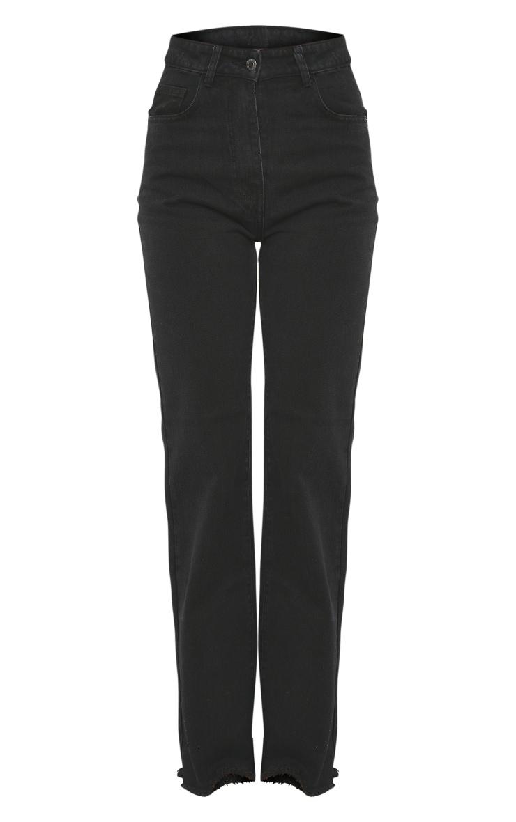 Washed Black Frayed Hem Wide Leg Jeans Product Image