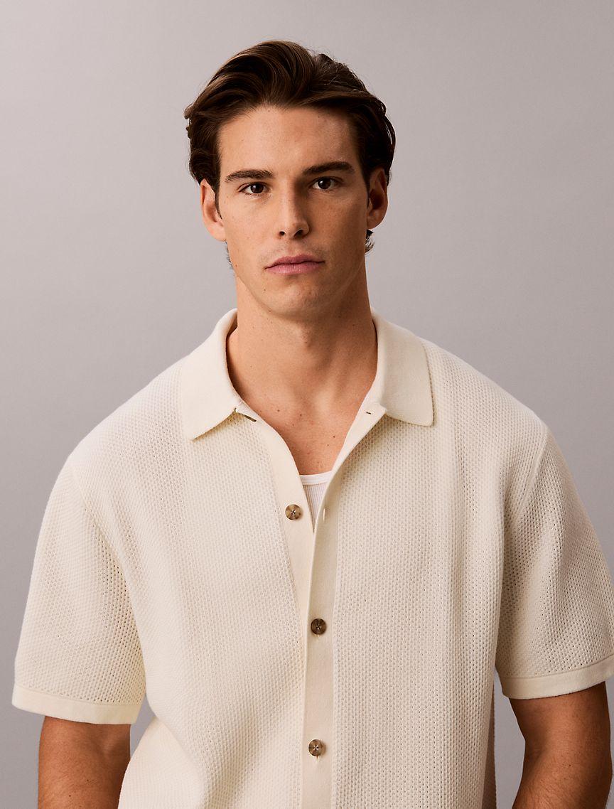 Mesh Stitch Button-Down Sweater Product Image