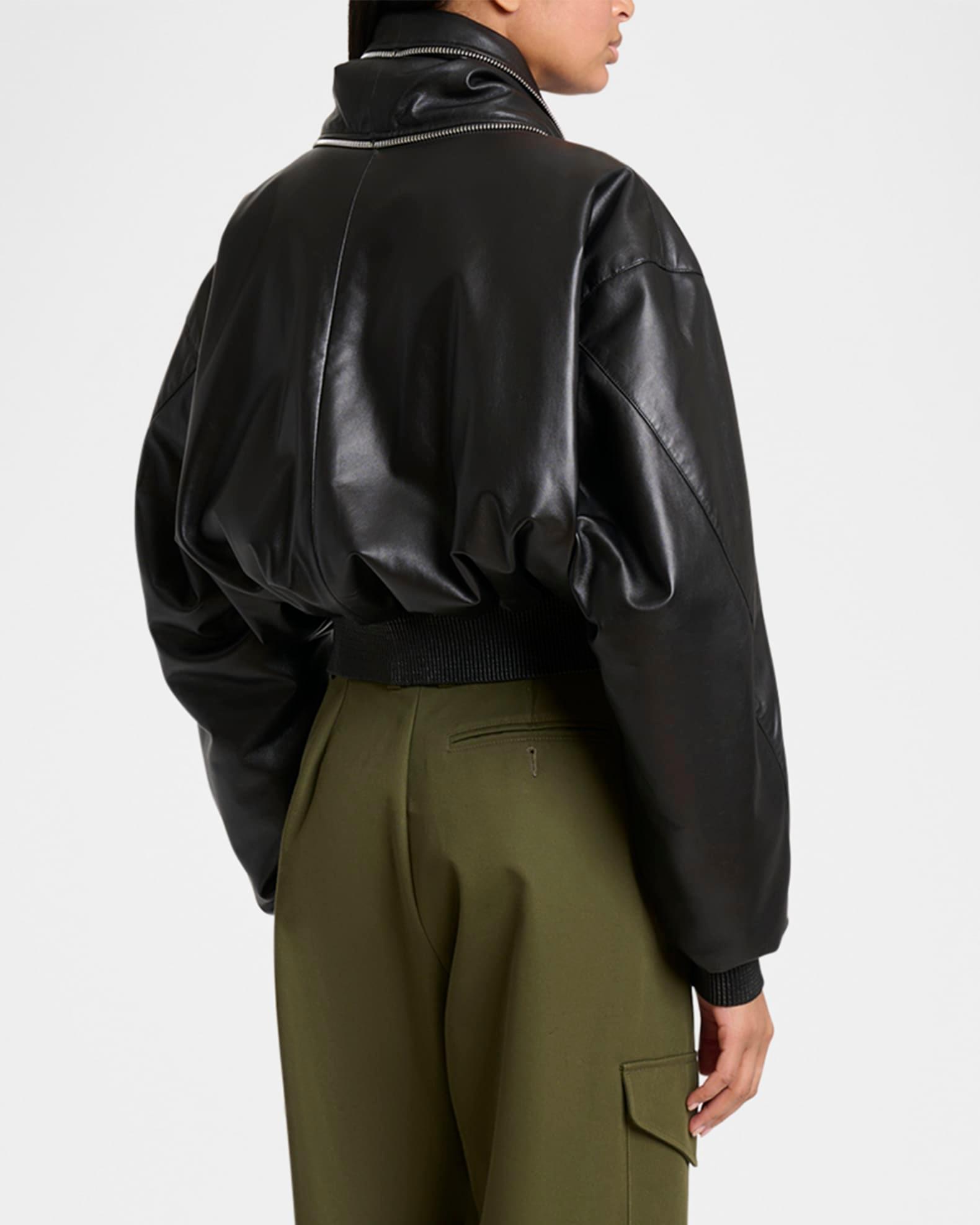 Double Shawl-Collar Leather Crop Bomber Jacket Product Image
