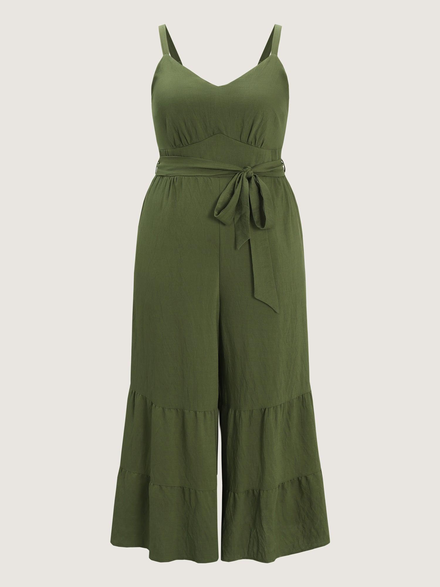 Stretchy Waist Ruffled Hem Pockets Jumpsuit Female Product Image