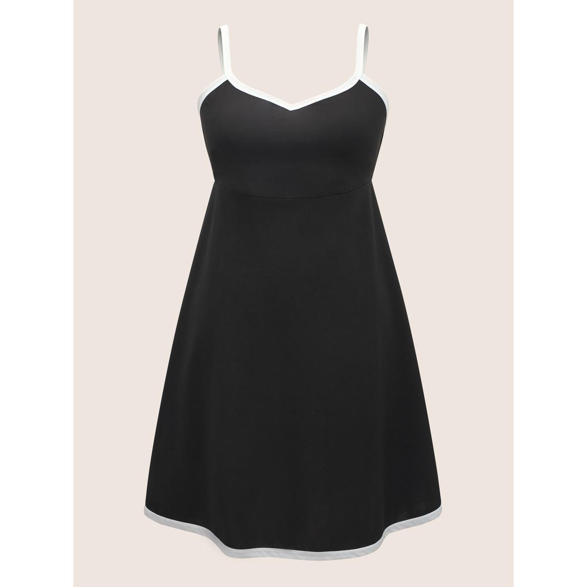 Plus Size Contrast Trim Adjustable Straps Dress Black Women At the Office Contrast V-neck Sleeveless Curvy Knee Dress BloomChic 28/5X Product Image
