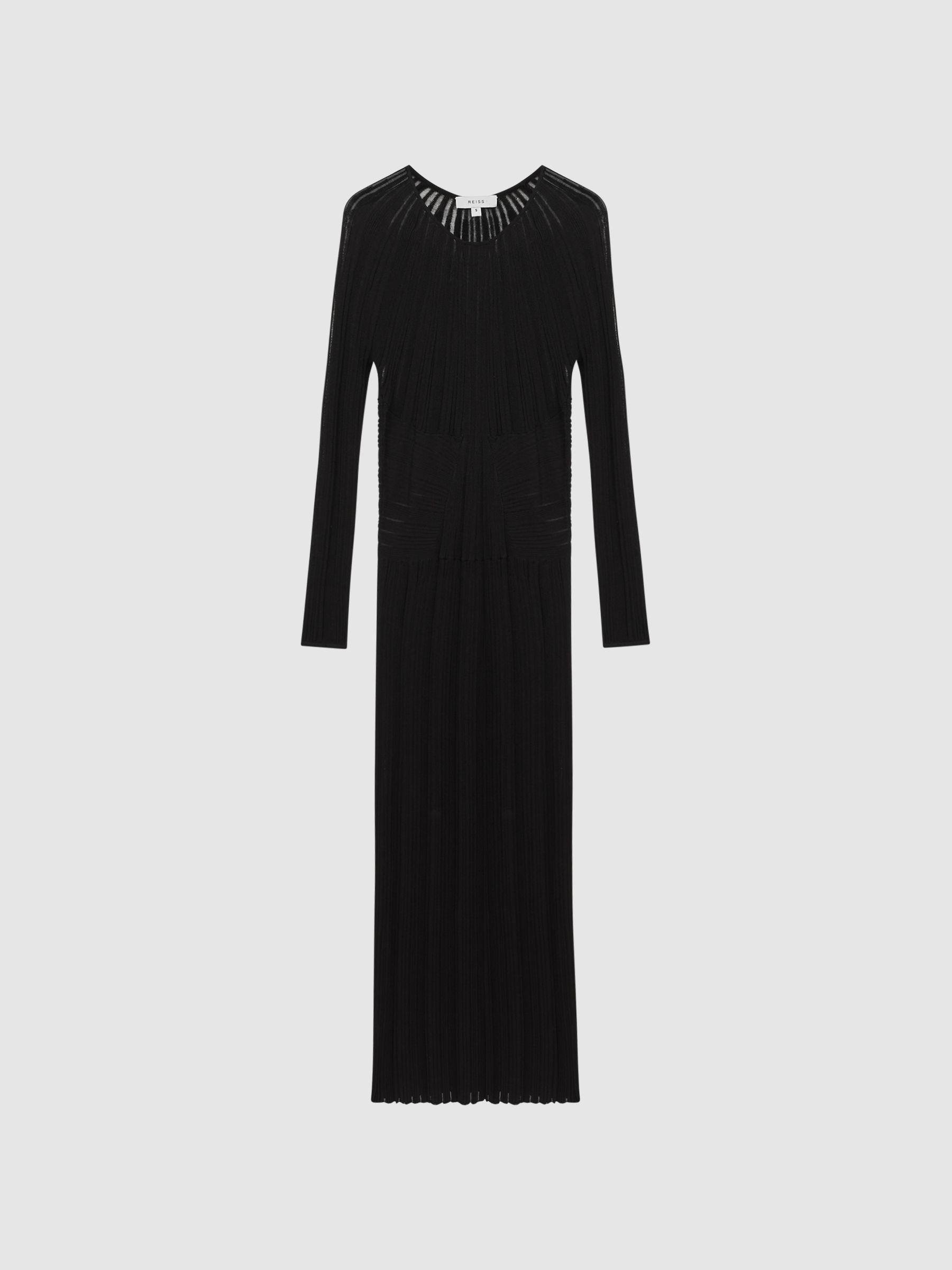 Sheer Striped Bodycon Midi Dress in Black Product Image