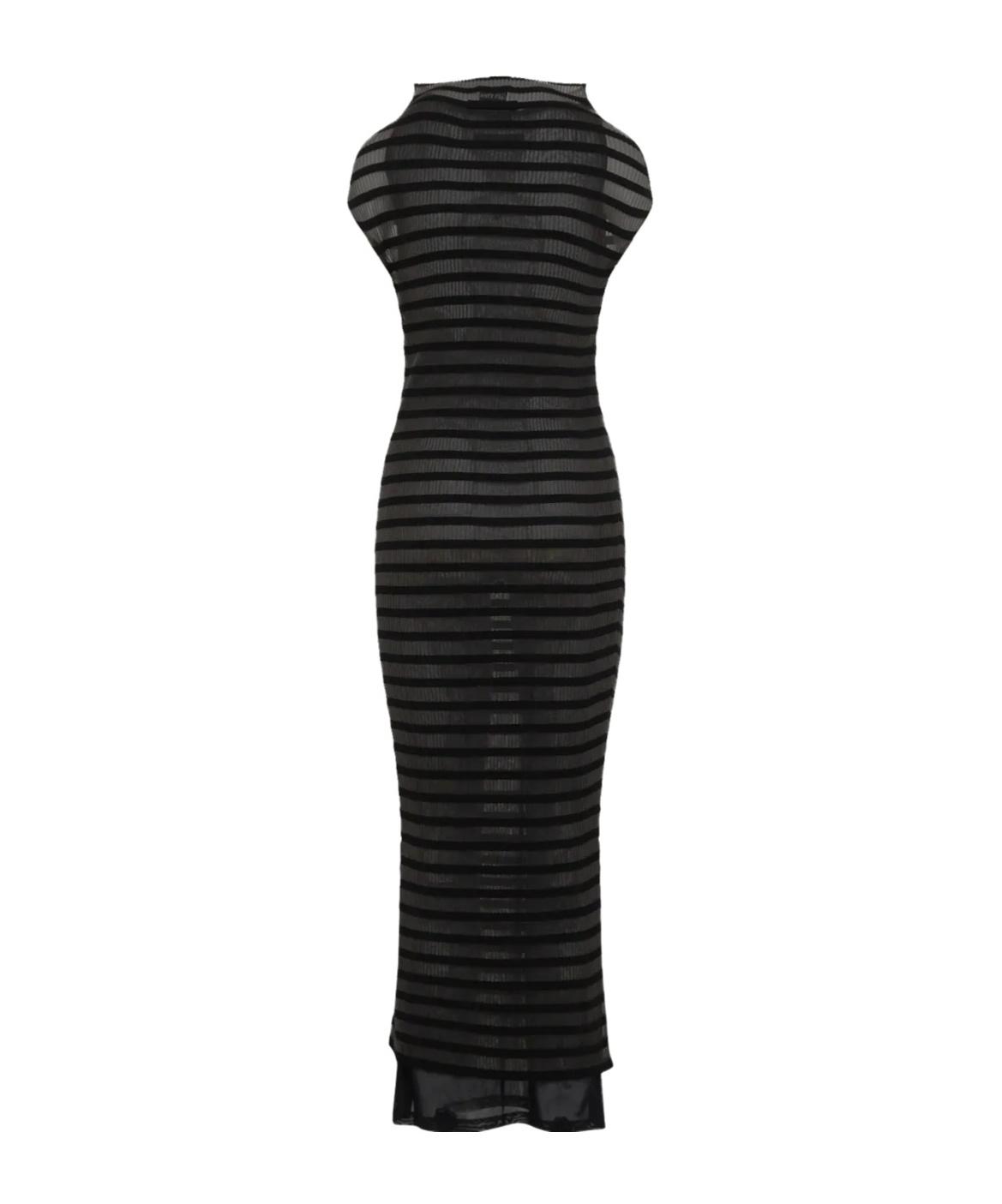 JEAN PAUL GAULTIER Mariniere Striped Cap-sleeve Nylon Maxi Dress In Black Product Image