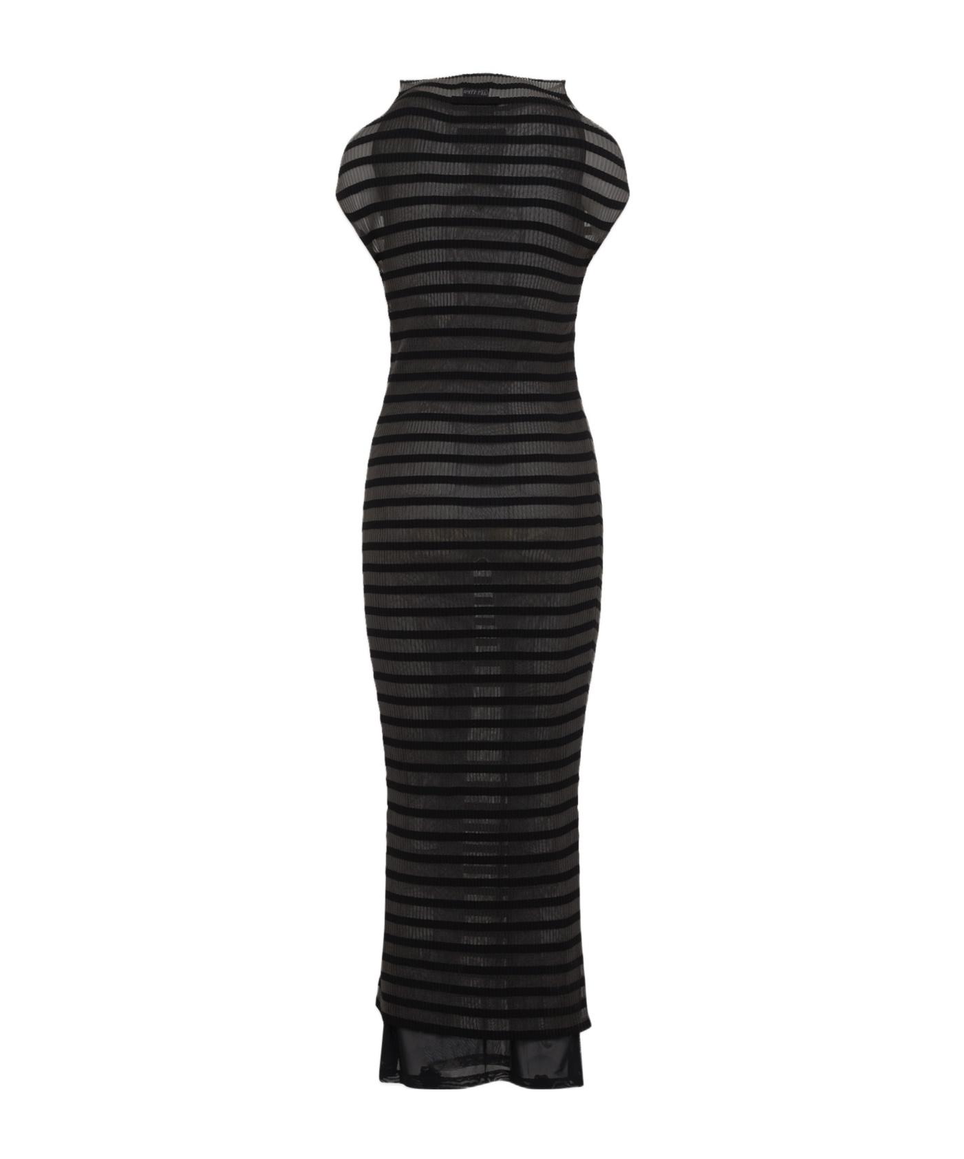JEAN PAUL GAULTIER Mariniere Striped Cap-sleeve Nylon Maxi Dress In Black Product Image