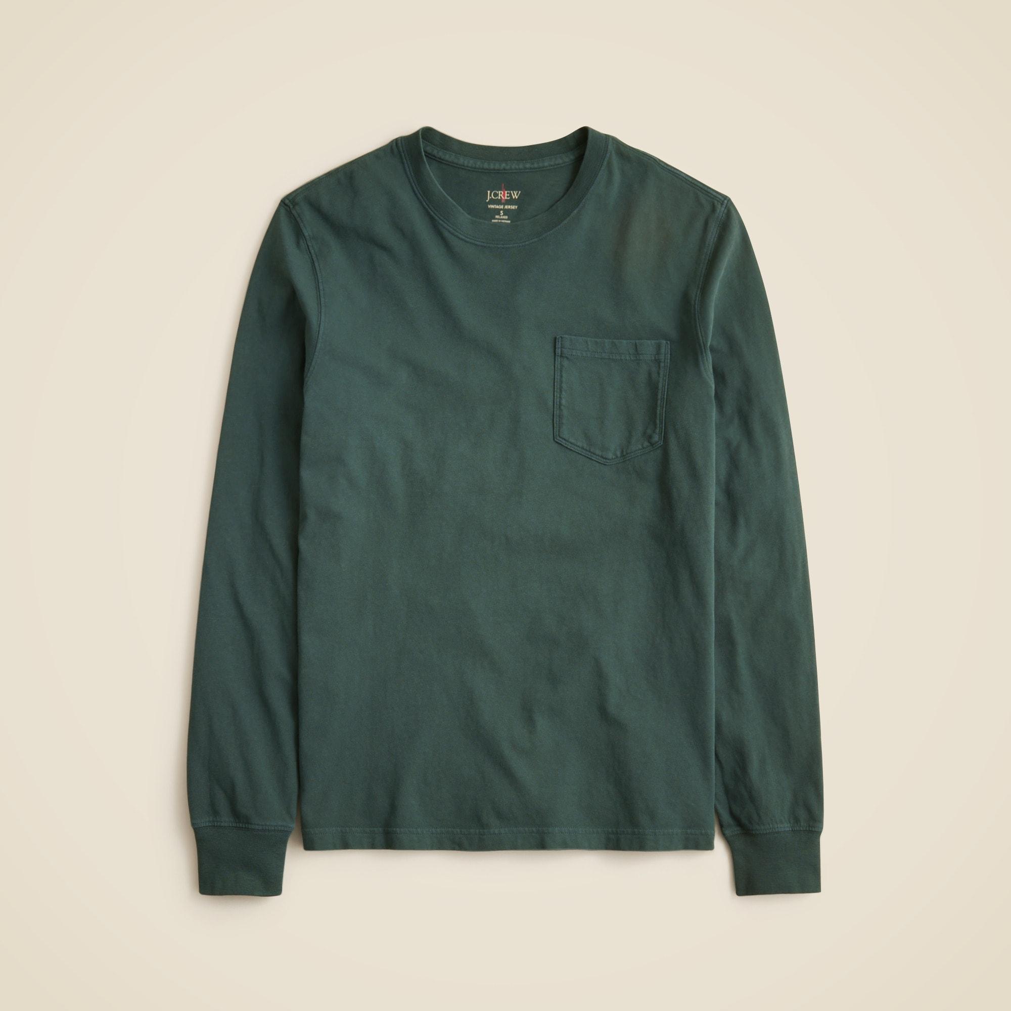 Long-sleeve vintage-wash cotton pocket T-shirt Product Image