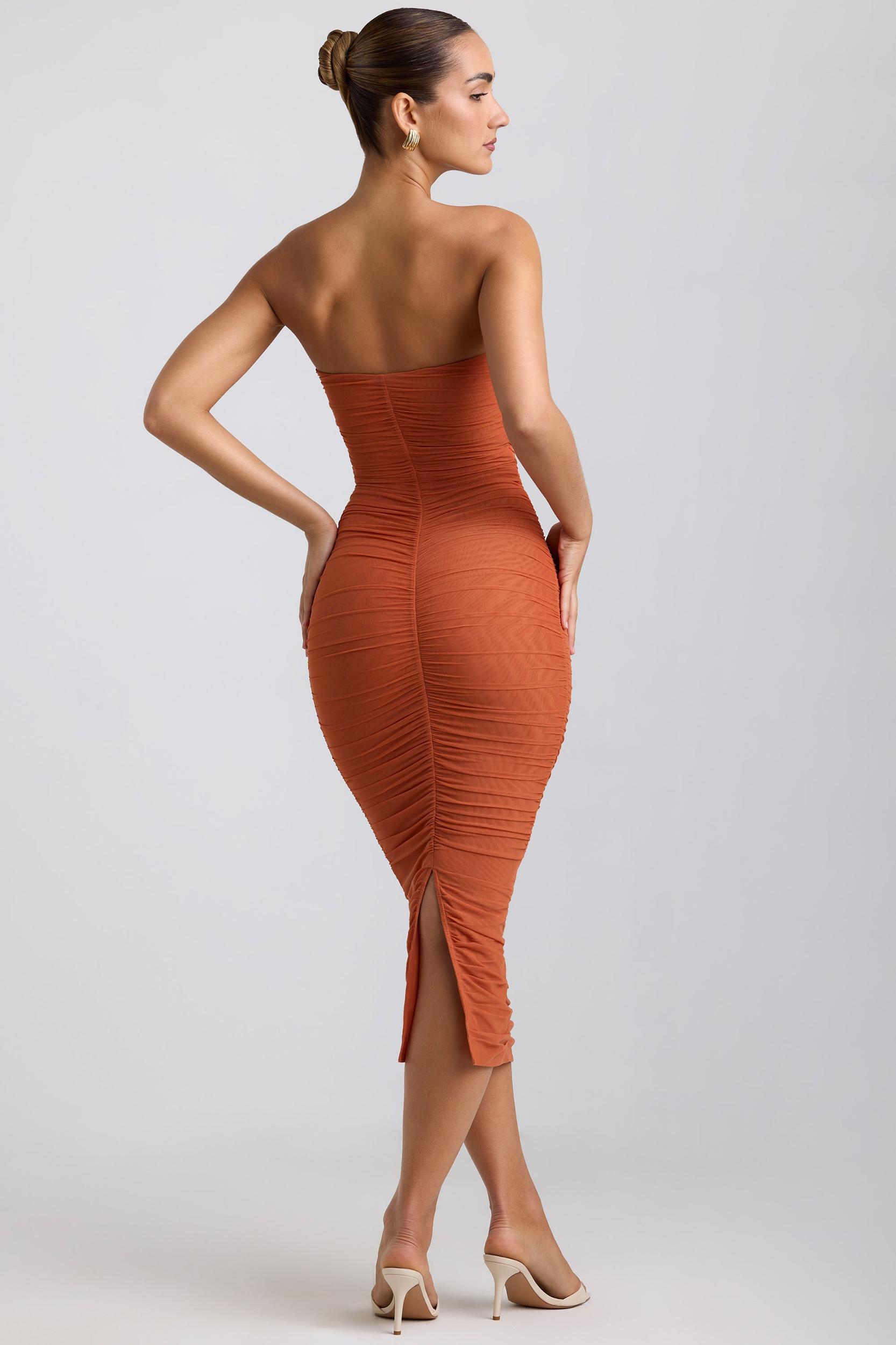 Ruched Hardware Detail Strapless Midaxi Dress in Burnt Orange Product Image