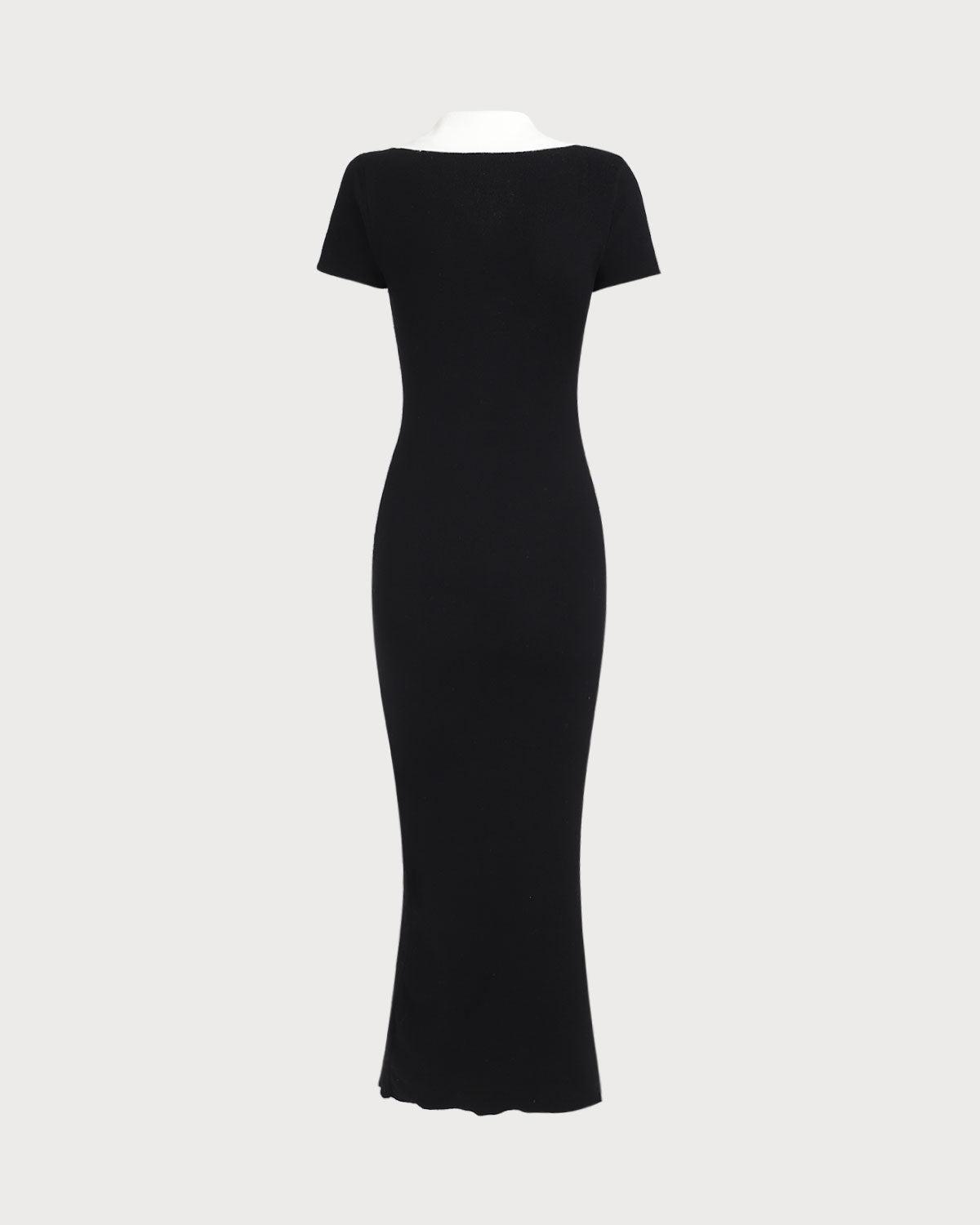 Black Contrast Bodycon Sweater Maxi Dress Product Image