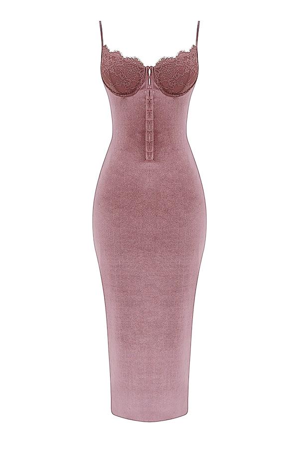 Azalea  soft pink velvet midi dress Product Image