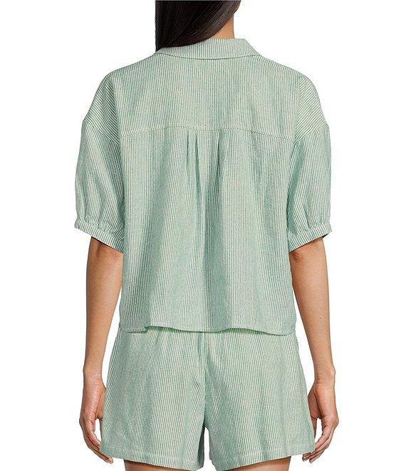 Copper Key Linen Stripe Coordinating Crop Camp Shirt Product Image