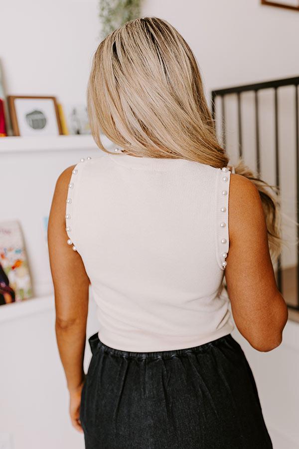 Happy Hour Chic Pearl Embellished Top in Cream Product Image