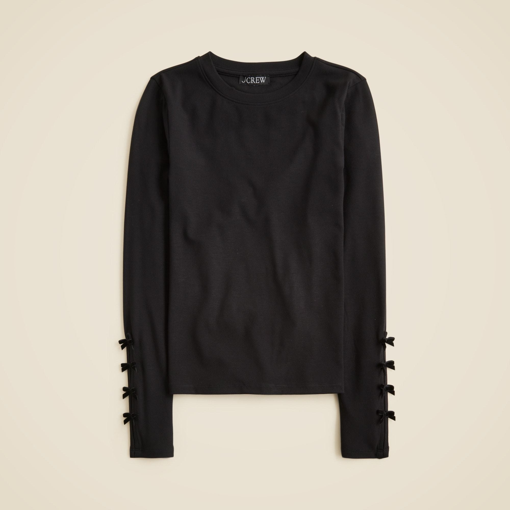 Refined rib long-sleeve T-shirt with bow cuffs Product Image