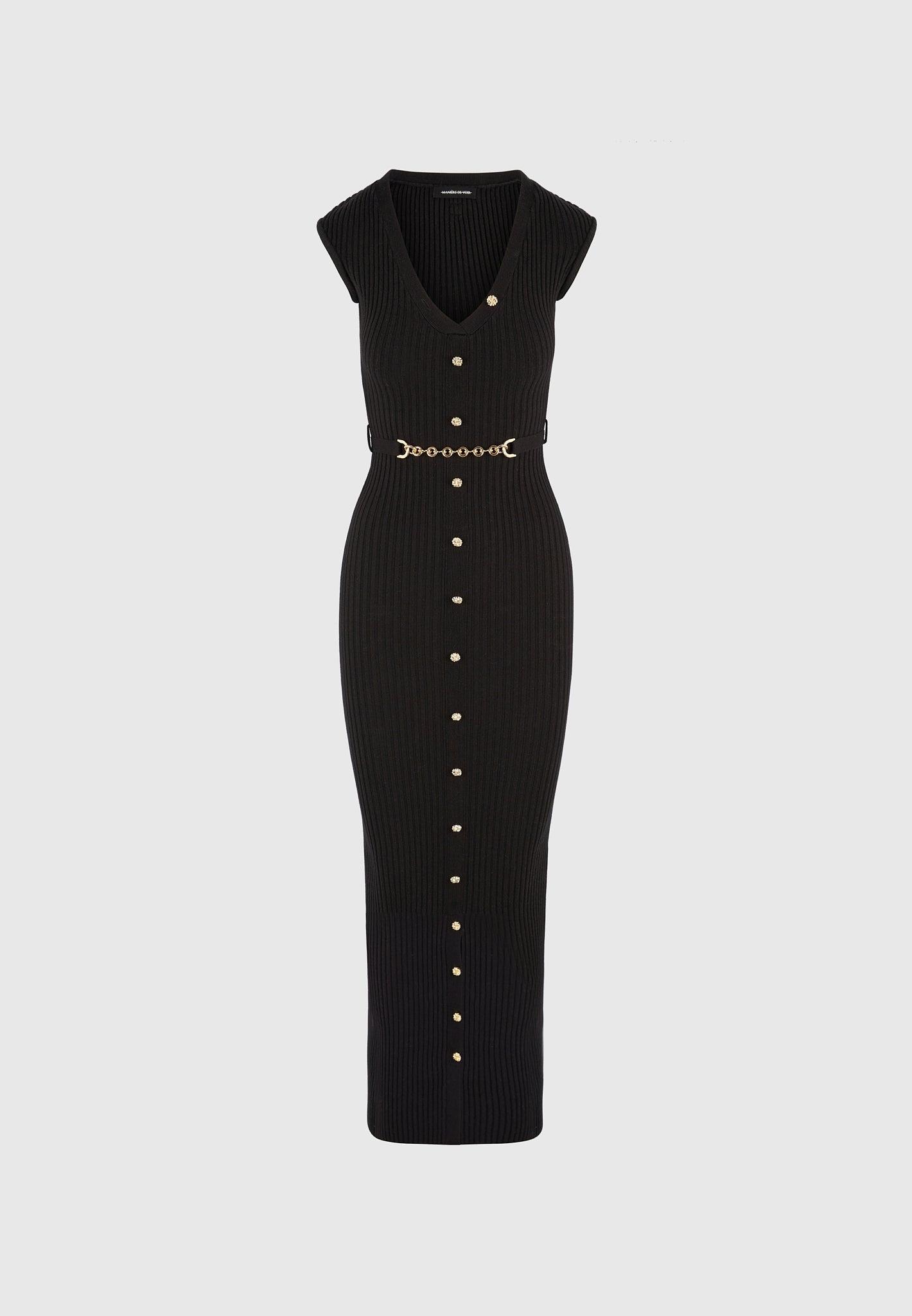 Helene - Knitted Midaxi Dress with Belt - Black Female Product Image