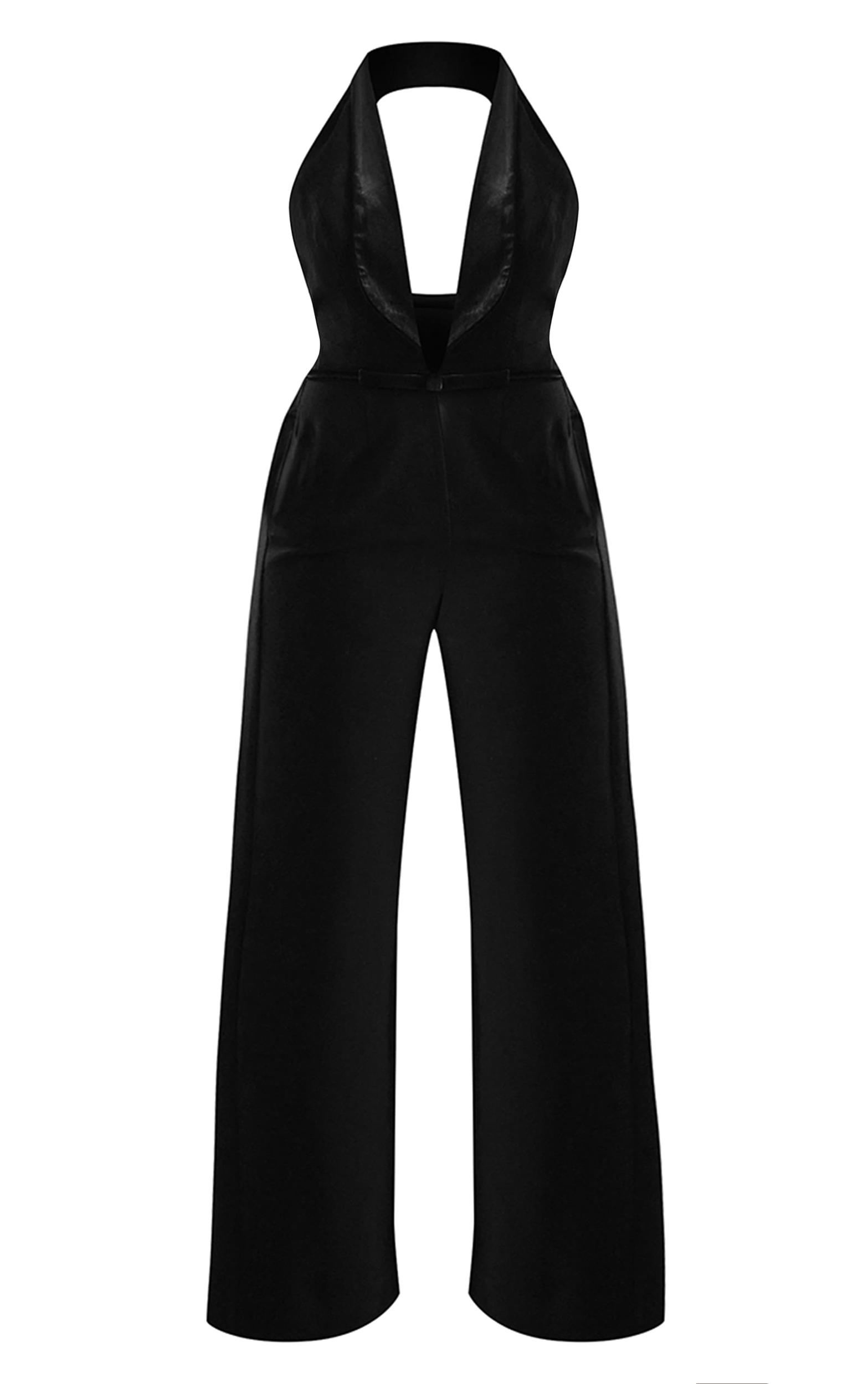 PLT Label Black Velvet Bow Detail Wide Leg Jumpsuit Product Image