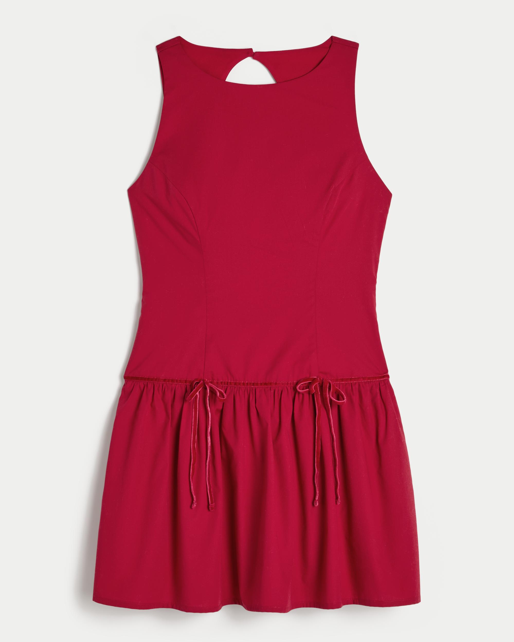 High-Neck Drop-Waist Bow Mini Skort Dress Product Image