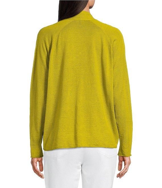 Eileen Fisher Organic Linen Blend Open Front Straight Hem Long Sleeve Cardigan Product Image