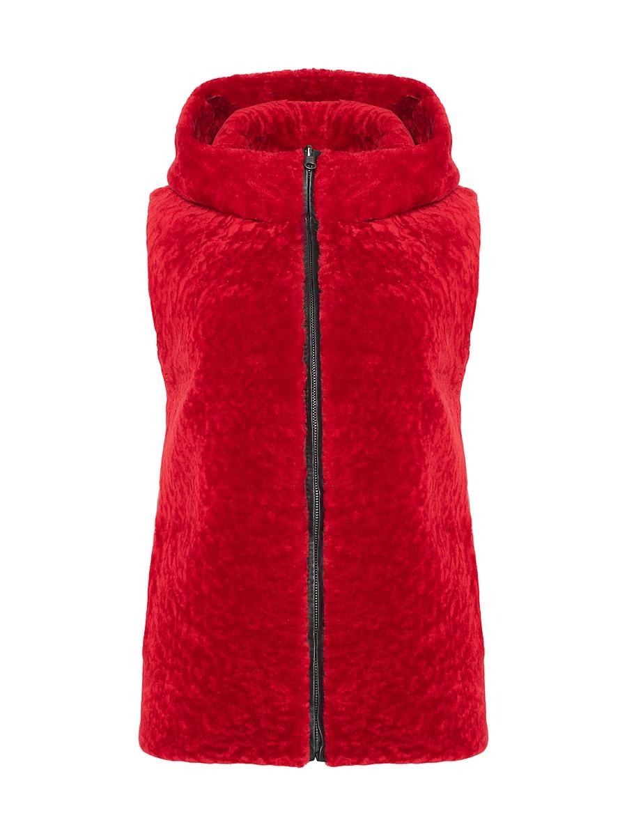 Womens Shearling Lamb Vest Hooded Reversible to Taffeta Product Image