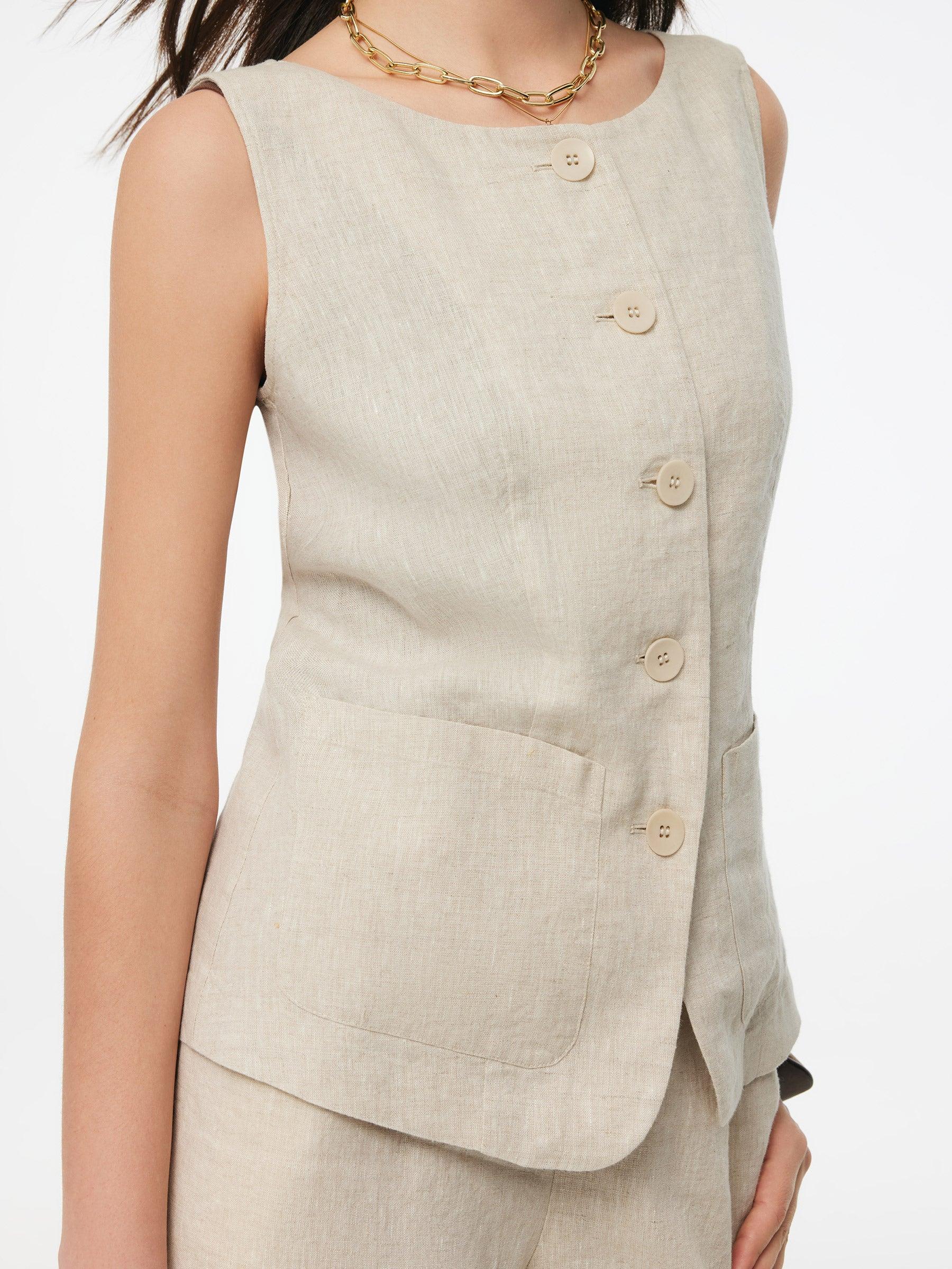 100% Linen Vest And Pants Two-Piece Set Product Image